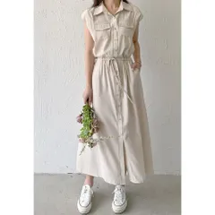 ☆ ベージュ ☆ S ☆ ワンピース レディース ノースリーブ きれいめ onp023 ワンピース 夏 レディース シャツワンピース ロングワンピース ノースリーブ ワンピ マキシ マキシワンピース シャツ ブラウス ウエストリボン お出かけ リゾート
