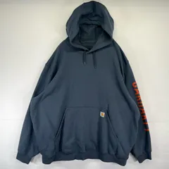 古着 カーハート Carhartt パーカー スウェット プルオーバー 大きいサイズ 袖ロゴプリント ワンポイントロゴ 3XL  グレー系 メンズ