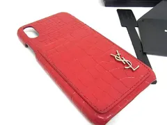 YVESSAINTLAURENT イヴサンローラン クロコダイル型押しレザー iPhoneX/XS 対応 アイフォンケース スマホケース レッド系 DJ0928