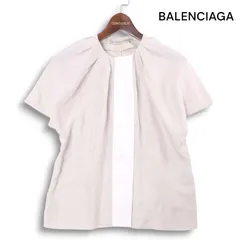 BALENCIAGA.PARIS バレンシアガ 春夏 キャップスリーブ♪ 半袖 シルク ノーカラー ブラウス シャツ Sz.36 レディースのサムネイル