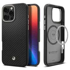 Spigen iPhone 16 Pro Max ケース MagSafe対応 マグネット搭載 マット 米軍MIL規格 エンツォ・アラミド・マグフィット ACS08501 (ブラック・ナチュラル)