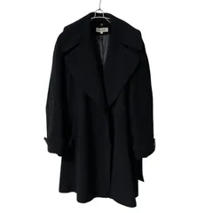 Z1512 Calvin Klein カルバンクライン ビッグカラーコート ハーフコート 腰ベルト付 カシミヤ100% ブラック サイズ7