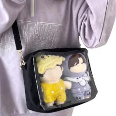 【数量限定】YUYAKESHI バッグ 痛バ 見せバッグ ショルダーバッグ 四角 2個20cmぬいぐるみ用 外出 透明窓 大容量 収納 二重 ポーチ 29*20cm（ブラック）