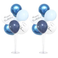 【在庫セール】誕生日 バースデー 飾り 床用 風船セット バルーン ホルダー 男の子 バルーンスタンド 女の子 くすみ Kissa メタル MIX 2セット La (２台＋風船（誕生日） ブルーMIX)