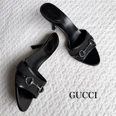【良品】グッチ ホースビット サンダル ミュール サイズ35 GG ブラック 美品 GUCCI グッチ ホースビットサンダル GGキャンバス レザー