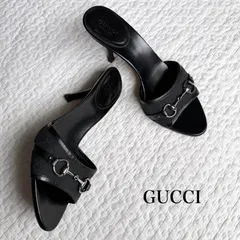 美品 GUCCI グッチ ホースビットサンダル GGキャンバス レザー ミュール 35 1/2 22.5cm ブラック 黒 シルバー金具 M1