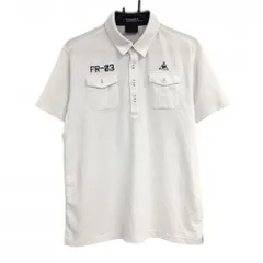 【美品】ルコックゴルフ 半袖ポロシャツ 白 ロゴネイビー 織生地 胸ポケット メンズ LL ゴルフウェア le coq sportif