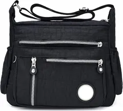 Rowaica レディース 斜めがけ ショルダー バッグ 軽量 かばん 肩掛け ナイロン(ブラック)