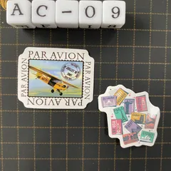 防水ステッカー　切手風　スタンプ風　海外　２枚セット　AC-1防水ステッカー　切手風　スタンプ風　海外　旅行　レトロ　２枚セット　AC-9