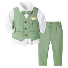 【新品】 [Volunboy] 男の子 フォーマル ベビー スーツ ベスト 4点セット コサージュおまけ キッズ フォーマルスーツ 子供 礼服 結婚式 卒園式 入園式 入学式 記念撮影 80-130cm (グリーン,80) 0