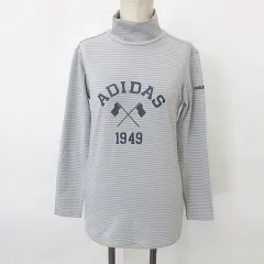 アディダス adidas GOLF ゴルフ シャツ ハイネック 長袖 ボーダー 厚手 裏微起毛 グレー M