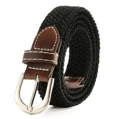 編み込み式 メッシュベルト ブラック 伸縮 カジュアル キャンバスベルト[定形外郵便、送料無料]