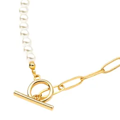 【ゴールド×ワンサイズ】[Cream dot. クリームドット公式] ネックレス レディース  金属アレルギー ニッケルフリー ショート マンテル パール チェーン メタル 切り替え 異素材 大人 上品 エレガント カジュアル 