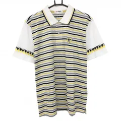 【新品】MUスポーツ 半袖ポロシャツ 白×イエロー×黒 身頃ボーダー 吸汗速乾 メンズ 52 ゴルフウェア M・U SPORTS