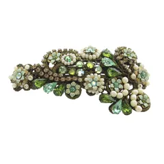 ミハエルネグリン Michal Negrin フラワー装飾 ビーズ ビジュー バレッタ 緑 グリーン