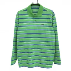 ナイキゴルフ 長袖ポロシャツ ライトグリーン×ブルー ボーダー ロゴ刺しゅう DRI-FIT メンズ L ゴルフウェア NIKE