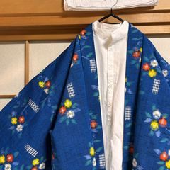 美品　メンズ　着物　羽織　和風　和モダン　ビッグサイズ　ビッグシルエット　かっこいい　カジュアル着物　和洋折衷　和モード　和洋ミックスコーデ　ブルー系　爽やか　まとめ売り2点セット