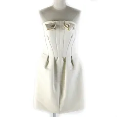 【ドンドン見直し】未使用品△LANVIN ランバン フロントリボンモチーフ ベアトップノースリーブ ドレス ワンピース 裏地シルク100％ ライトベージュ 36 フランス製 正規品 レディース 美シルエット オススメ◎ 定価696,300円