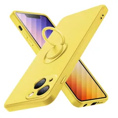 iPhone 14 ケース 耐衝撃リング付き シリコン 薄型 スリム tpu 磨り表面 指紋防止 iPhone 14 カバー 柔らかい裏地 米軍MIL規格 黄ばみなし レンズ保護 滑り止め 柔軟性 擦り傷防止 黄 N413-Aip14-05