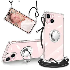 iPhone 15 ケース クリア 透明 リング付き ショルダー 調節可能 肩がけ 首掛け 紐付き 斜めがけ スマホケース いphone15 ケース アイフォン15 ケース シリコン TPU ストラップホール付き 耐衝撃 傷防止 全面保護 カバー (iPh 0