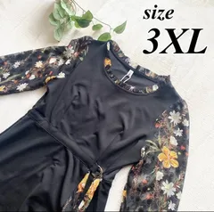 3XL 大きいサイズ ワンピース ドレス 異素材ワンピース 花柄 結婚式 シック