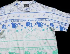90s KNOTT'S BERRY FARM スヌーピー ウッドストック オールオーバープリント コットンTシャツ 白★ビンテージ キャラ ピーナッツ