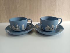 ①WEDGEWOOD ジャスパー ペールブルー ティーカップ＆ソーサー2客 