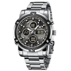 シルバー＆ブラック OLEVS メンズ 腕時計 おしゃれ デジタル アラーム 大きい ダイヤル 見やすい ストップウォッチ 24時間 日付 防水 ブランド ブラック