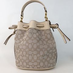 【COACH】コーチ シグネチャー バケツ型 バケットバッグ  ブラウン ベージュ レザー 3853 レディース【中古】6-5 41050