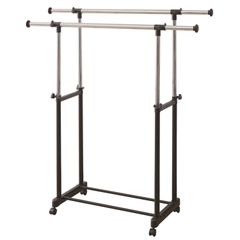 ブラック キャスター付き ダブル MKS-WS(BK)(S) サイドバー付 高さ伸縮パイプハンガーラック 山善(YAMAZEN)