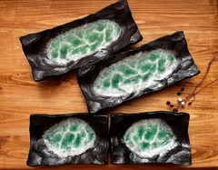 ★他の商品と合わせて購入でお買得になります!コメント下さい★【お得限定在庫1 セット限り】深海　貫入　ヒワ　波取り皿　前菜皿　各２枚で合計４枚セット　お得なセット