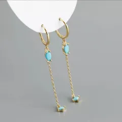 X465 ピアス レディース フープ トルコ石 ターコイズ ゴールド ブルー