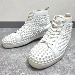 あきら様専用　★Christian Louboutin （クリスチャンルブタン）LOUIS FLAT CALF ルイスフラット スタッズ ハイカットスニーカー  オールホワイト レザー メンズ 41 26㎝ PAWNSHOPRiZ  パウンショップリズ