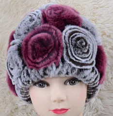 ★お花モチーフが可愛い レッキス帽子 ★婦人帽 帽子 ハット 毛皮 ファー