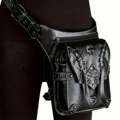ウエストポーチ ボディバッグ メンズ モーターサイクル ウエストバッグ メタルスカルデザイン ヘビーデューティ クロスボディ ベルトバッグ チェーン バックルクロージャー ゴシックパンクスタイル バイク ライブ 日常用 ジッパーポケット スマホ ブラック