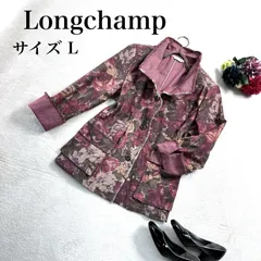 【美品】ロンシャン（Longchamp）デニム素材 バラ柄ジャケット Lサイズ ボルドー系のサムネイル