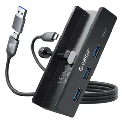 【迅速発送】ORICO USB C ハブ クランプ 固定 usb hub 3.0 4ポート 5Gbps高速転送 USB-C 給電ポート付き（5V/3A） バスパワー/セルフパワー両対応 2-IN-1 1mケーブル付き アルミ クリップ式 USB拡張 USB増設