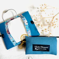 キーホルダーみたいなポケットティッシュケース　帆布生地（セルリアンブルー）花粉症　プレゼント　お子様や男性にもオススメ