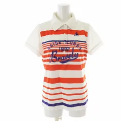 ルコックスポルティフ Le coq sportif ポロシャツ ゴルフウェア スポーツウェア ボーダー ロゴ 刺繍 プリント 半袖 L 白 ホワイト オレンジ /XK ■GY99