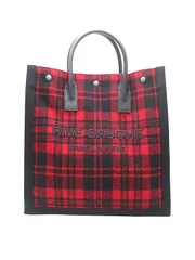 SAINT LAURENT PARIS サンローラン パリ RIVE GAUCHE ロゴ チェックトートバッグ レッドのサムネイル