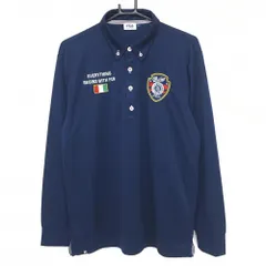 【超美品】フィラゴルフ 長袖ポロシャツ ネイビー チェック織生地 ボタンダウン メンズ LL ゴルフウェア FILA GOLF