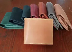 本革２つ折り財布（ナチュラルブラウン） ボックス型小銭入れ 革小物 レザークラフト レザーウォレット