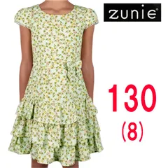 新品 130 ★ コストコ ZUNIE ガールズ ワンピース ドレス グリーン 8 フリル リボン 花柄 パーティー 女の子 キッズ 子供用 ズーニー 3段フリル スカート 半袖 フレンチスリーブ KIDS DRESS Sage