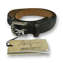 TIBERIO FERRETTI ティベリオフェレッティ レザー ベルト 定価27500円 未使用品 TIBERIO FERRETTI 総柄 プリント レザー