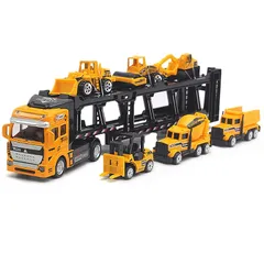 MORYTRADE キャリーカー 建設車両 ミニカー 6台付き 大型 トレーラー 働くクルマ 32cm 1/48 6+ 建設車両セット 0