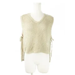 アズールバイマウジー AZUL by moussy ベスト ニット プルオーバー Vネック サイドリボン 透かし編み S  ベージュ /AO8