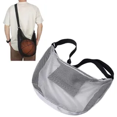 CAWKAY ボールバッグ ボールケース スポーツバッグ メッシュ ネット 持ち運び簡単 肩掛け 斜めがけ サッカー バスケット バレー (グレー) [グレー]