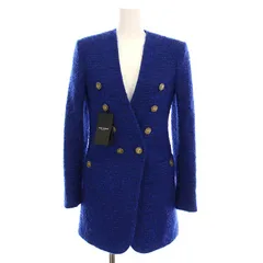 サンローラン パリ SAINT LAURENT PARIS ツイードブレザー ジャケット ロング ノーカラー アウター F36 青 /YMのサムネイル