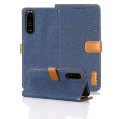 【人気商品】耐久性 携帯カバー 横置き機能 カード収納 スマホケース 5 エクスペリア10 xperia10v カバー (ダークブルー）デニム生地 手帳型 ケース 対応 2023/SO-52D/SOG11 BLUE V 10 Xperia シリーズ 【iFac