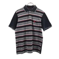 バーバリー ゴルフ 三陽商会 日本製 半袖ポロシャツ ボーダー柄 ゴルフウェア M 黒系 BURBERRY ロゴ刺繍 鹿の子地 メンズ 【中古】  【230621】 メール便可